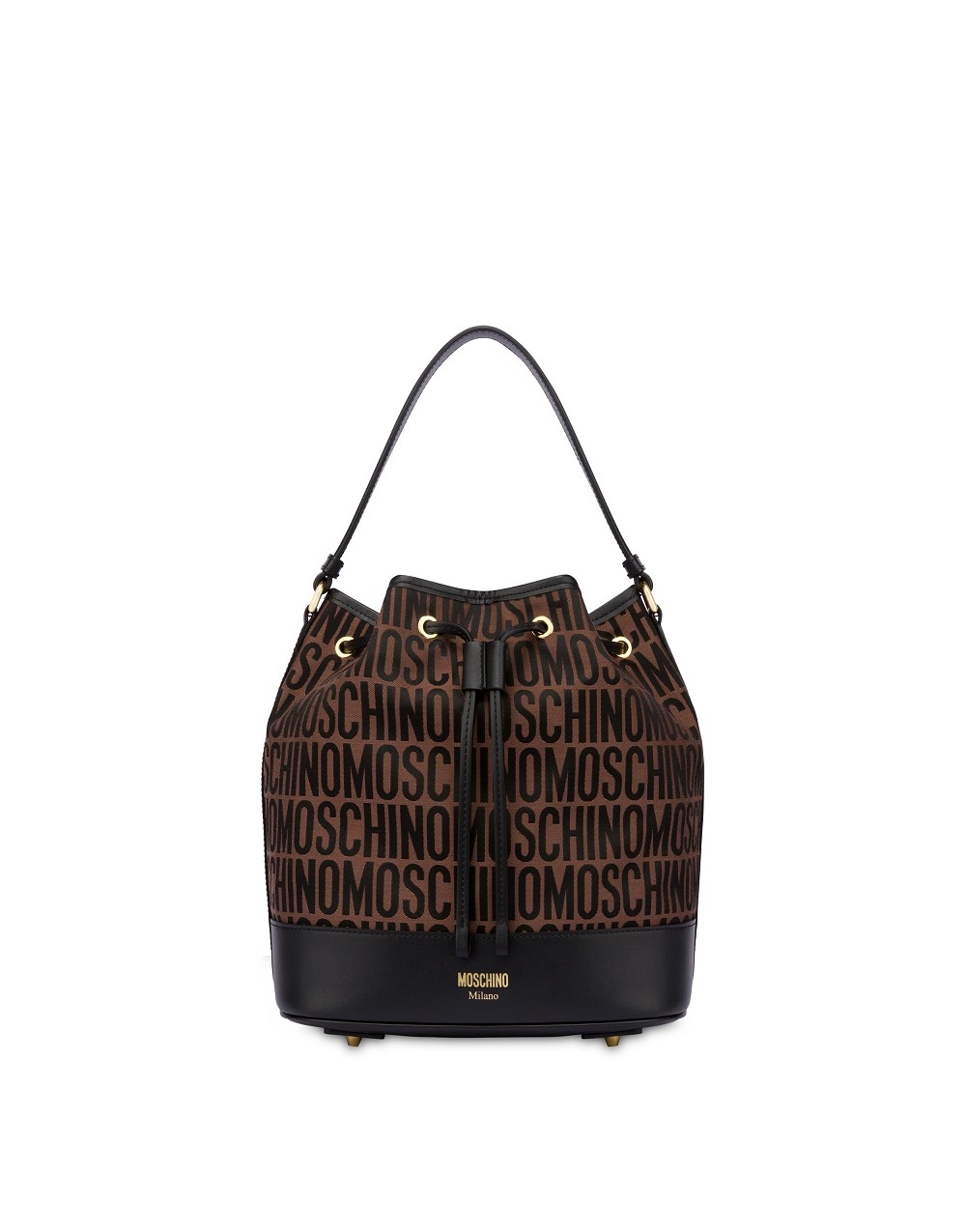 MOSCHINO LOGO緹花巧克力棕水桶包,NT$38,800