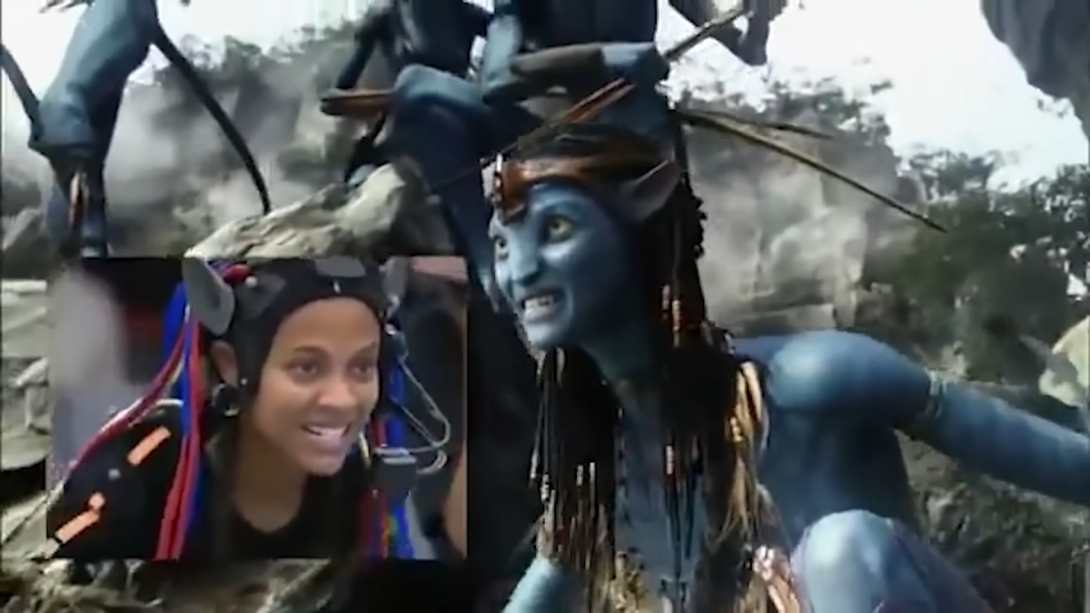 女主角在一片綠幕之下想像潘朵拉興球場景，全靠想像力演戲