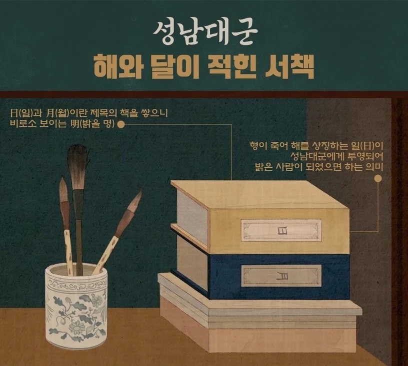 《王后傘下》片頭彩蛋4. 成枏大君——《日》《月》書冊