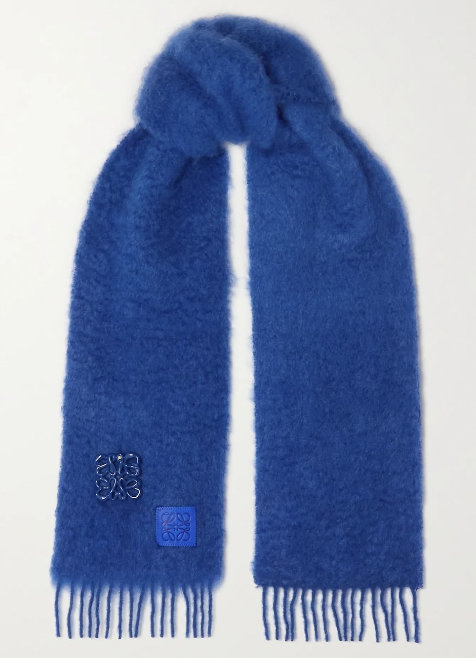 LOEWE LOEWE 貼花流蘇馬海毛混紡圍巾。