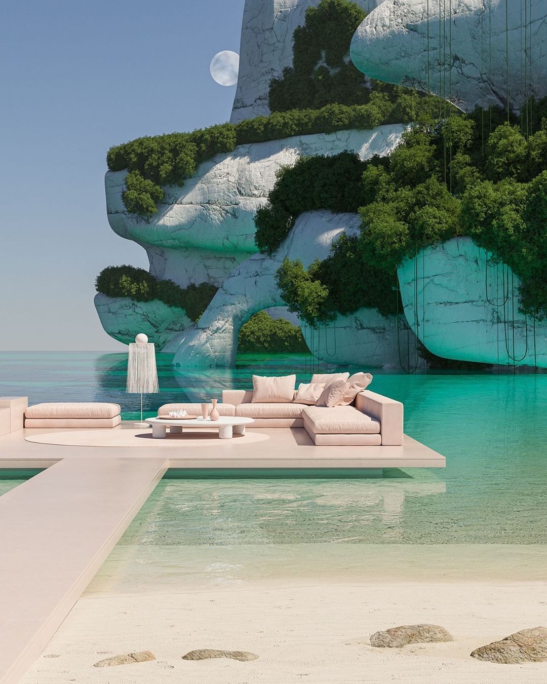 水上的粉紅沙發，海上的風景一覽無遺