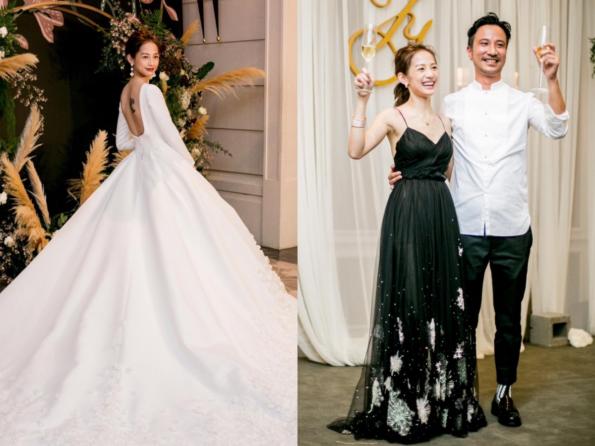 簡嫚書大婚時黑白兩套婚紗禮服彰顯出她的獨特個性。