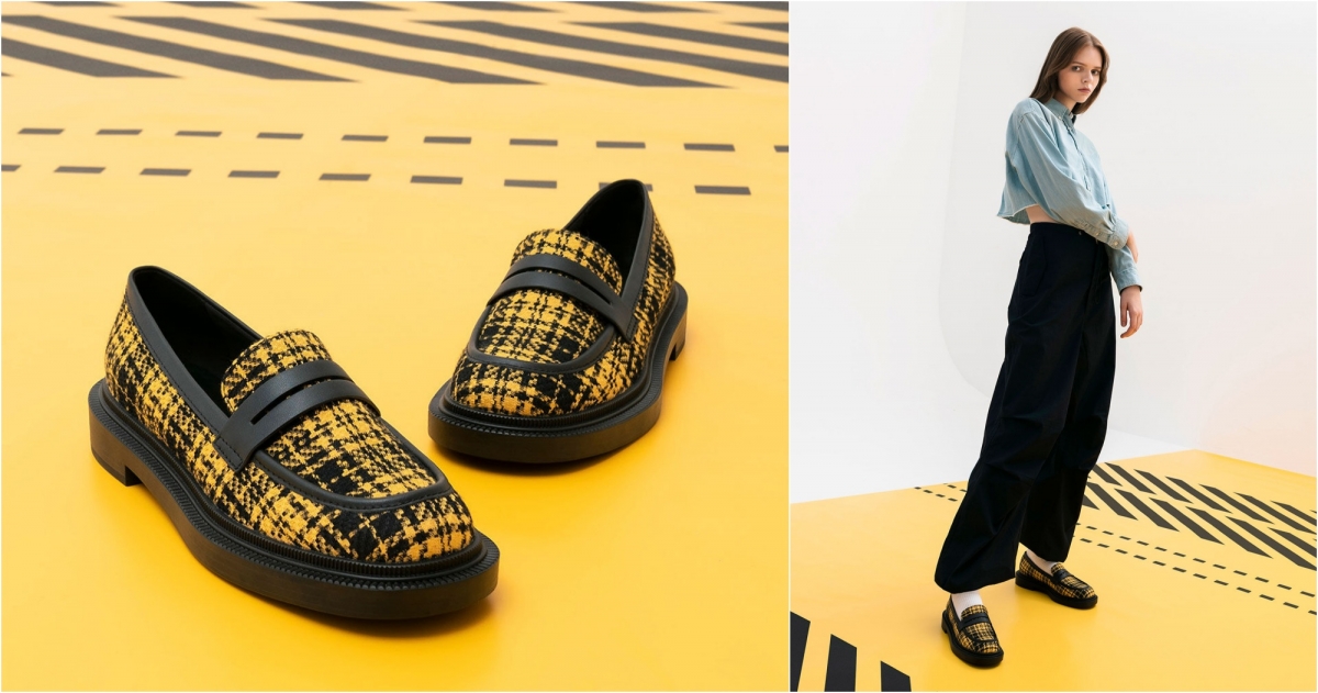 CHARLES & KEITH 格紋厚底樂福鞋,NT$2,390