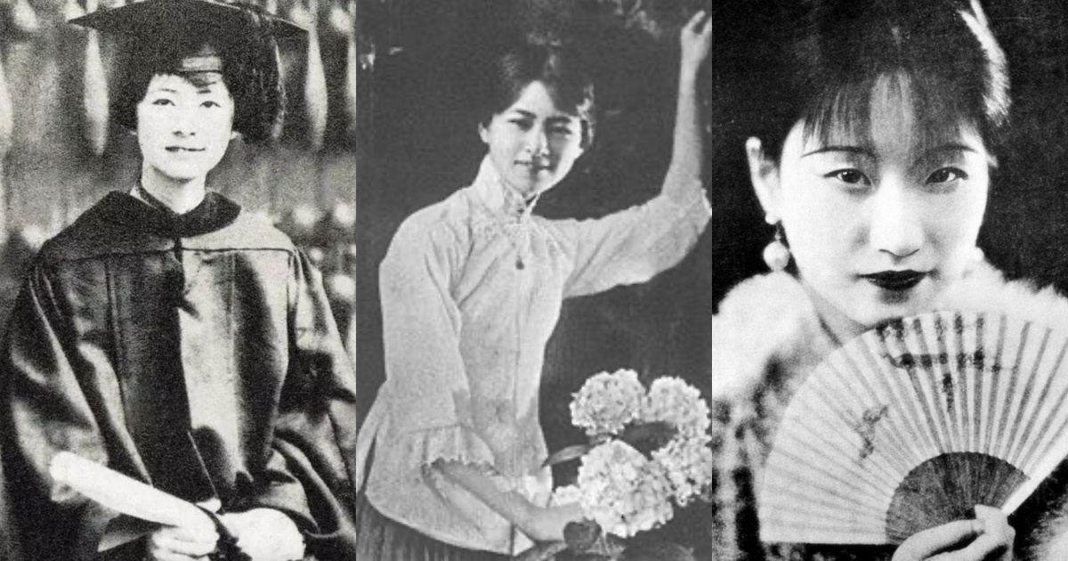 徐志摩徘徊在三個女人中間：張幼儀(左)、林徽因(中)、陸小曼(右)