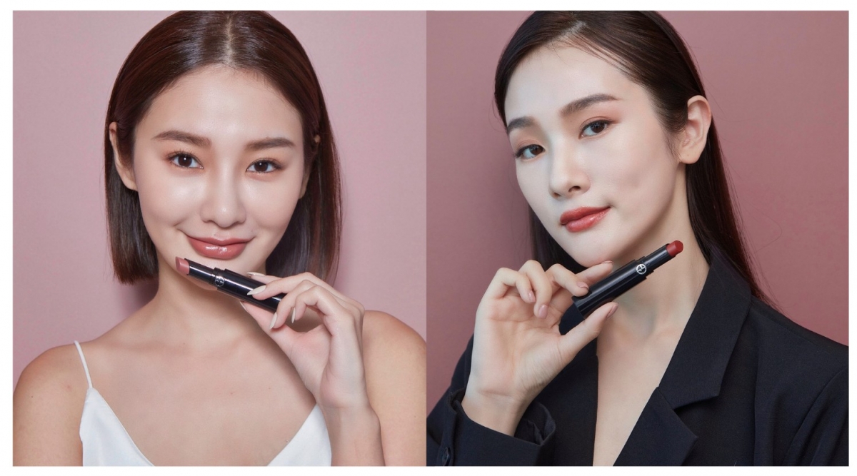 【奢華絲緞訂製唇膏】NT$1,450；左MODEL色號#109曖昧杏粉；右MODEL色號#206冷冽磚紅