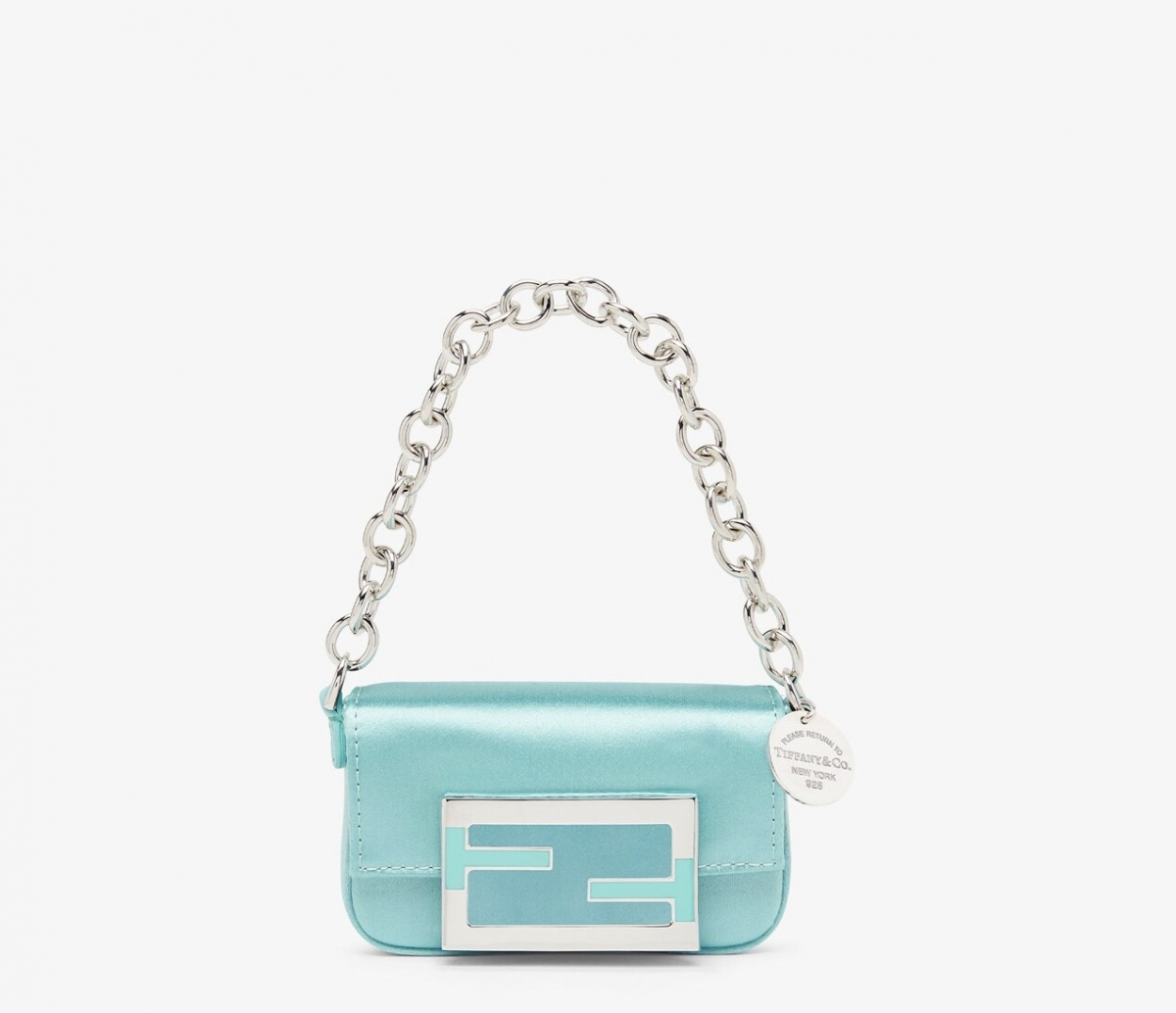 Nano Baguette Charm Tiffany & Co. charm x Fendi in Tiffany Blue™ silk $3,290.00