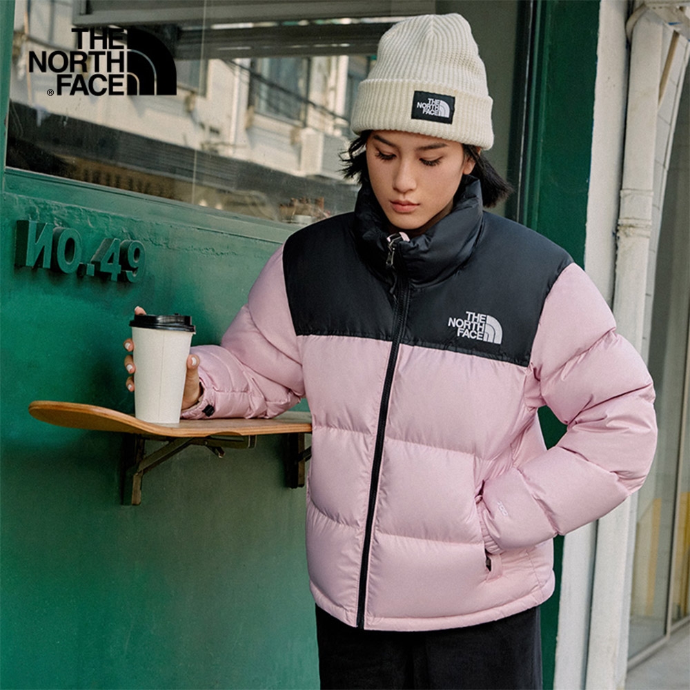 The North Face北面女款粉黑撞色防潑水保暖可收納連帽羽絨外套NT$12,880