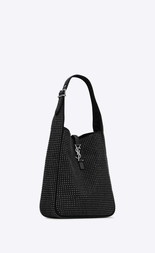 SAINT LAURENT LE 5 À 7帆布及皮革飾釘中型HOBO手袋
