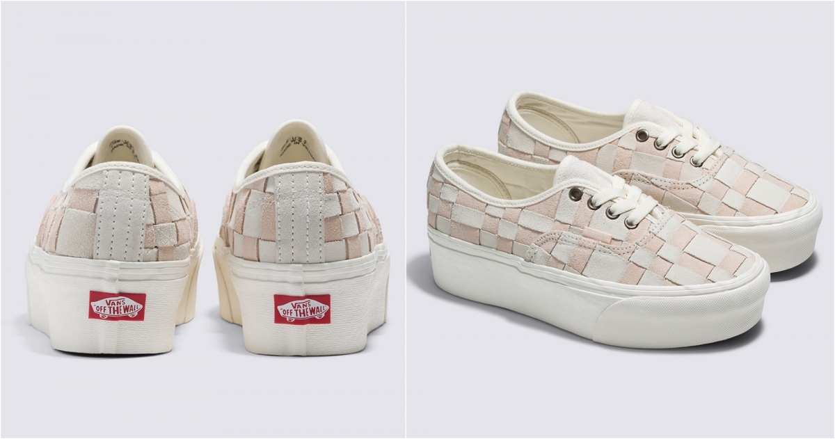 Vans Authentic Stackform 男女款粉紅色編織棋盤格厚底滑板鞋,NT$2,680
