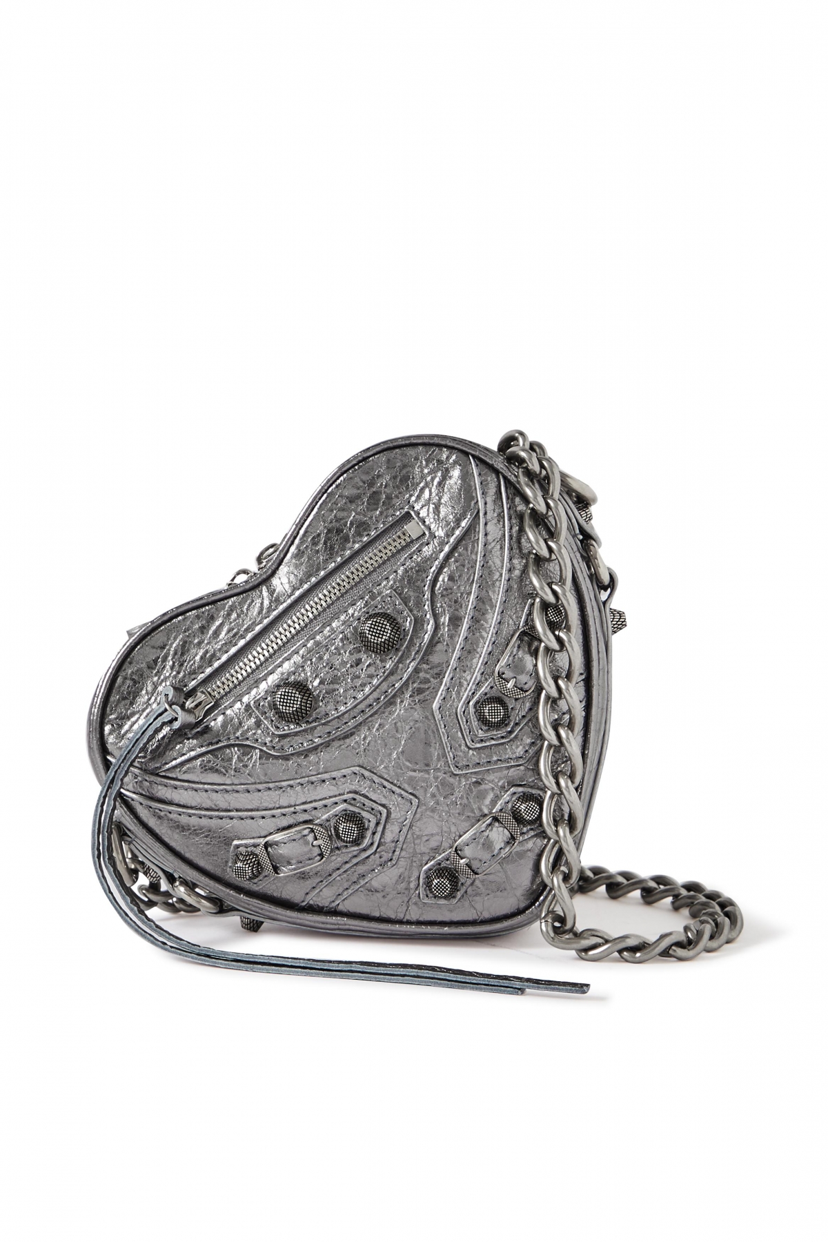 BALENCIAGA Le Cagole “Heart” 釘飾皮革皺褶肩背包，US$1,850