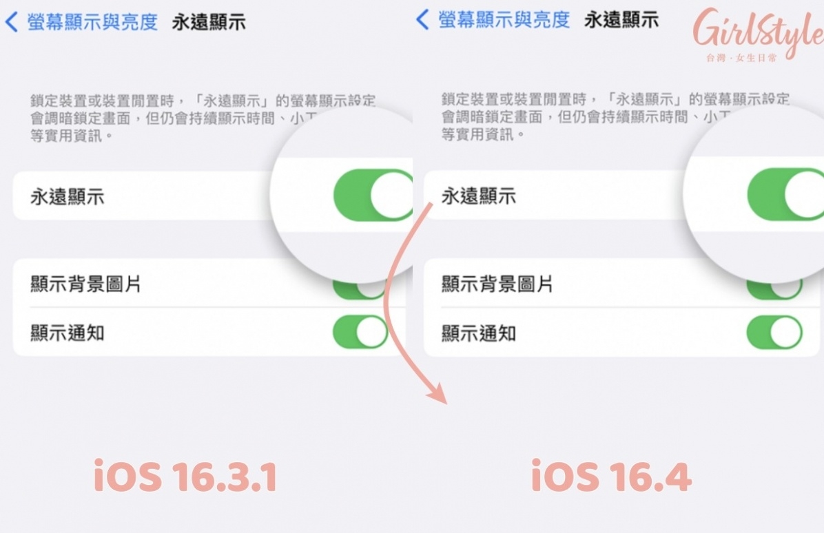 iOS 16.4 更新功能11:「永遠顯示」功能的介面調整