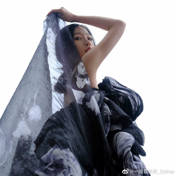 虞書欣穿著飄逸薄紗禮服,飄散仙氣。