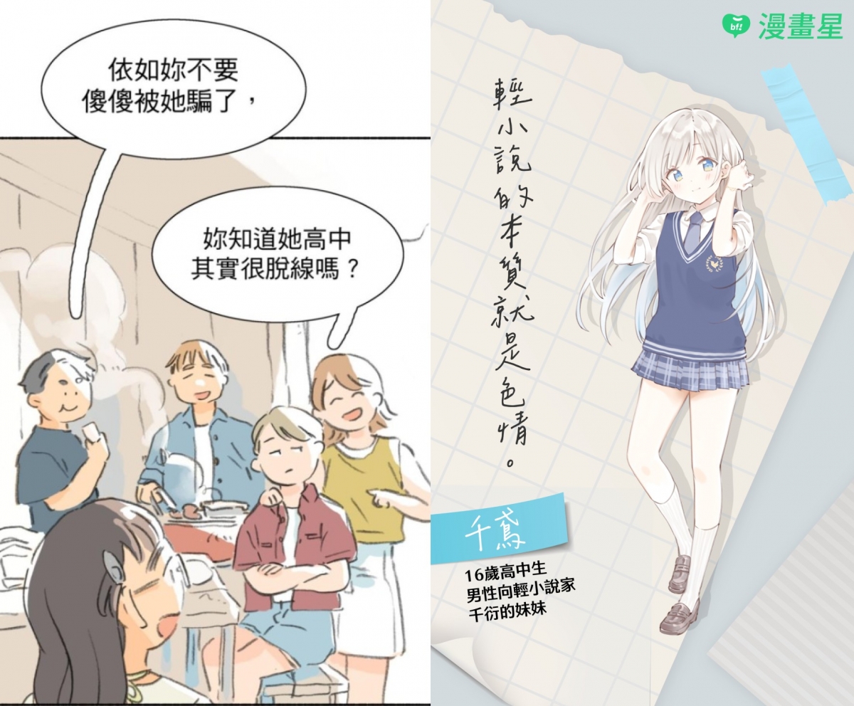 《戀愛疾走》(圖左)中有社交恐懼的依如，透過努力與嘗試，漸漸也能融入人群。/《因夢想而死的我們》(圖右)中面對未知，也不輕言放棄的輕小說家千鳶。