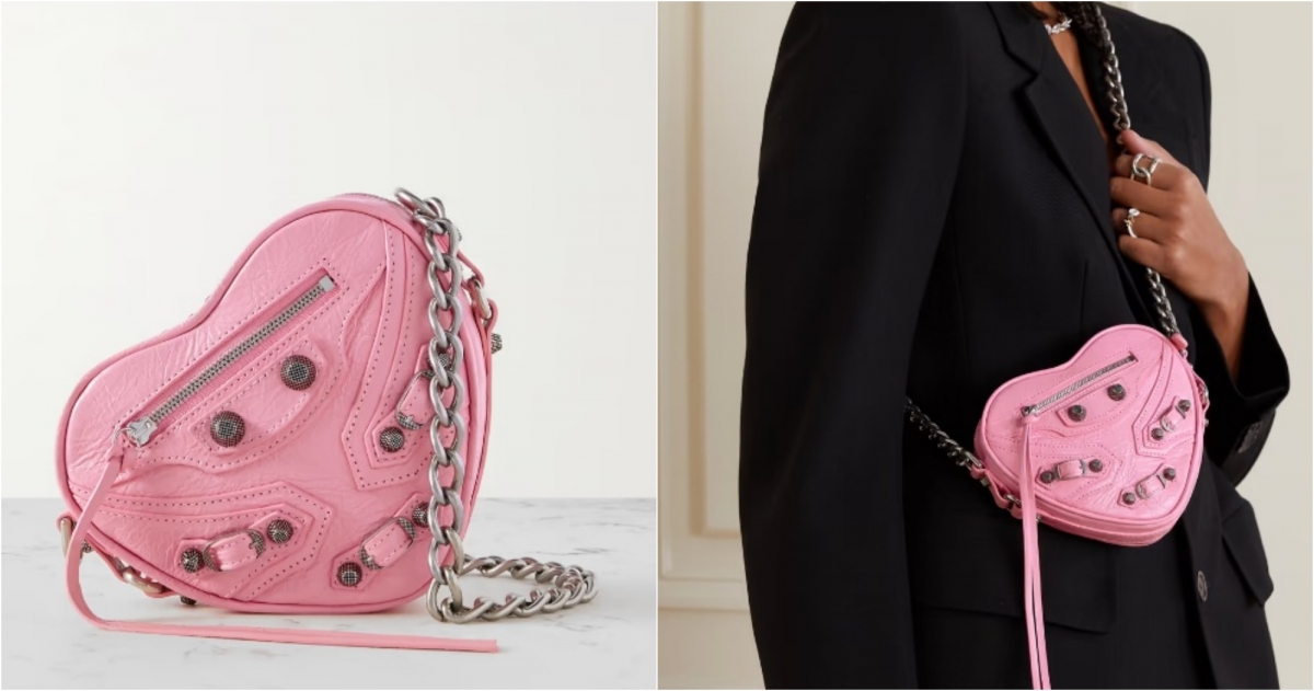 BALENCIAGA Le Cagole “Heart” 釘飾皮革皺褶肩背包，US$1,850