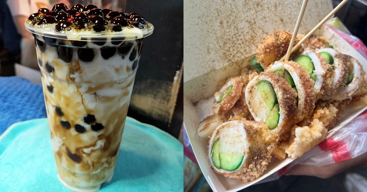 南機場夜市-英姐黑糖珍珠鮮奶;寧夏夜市-爆漿脆皮魷魚