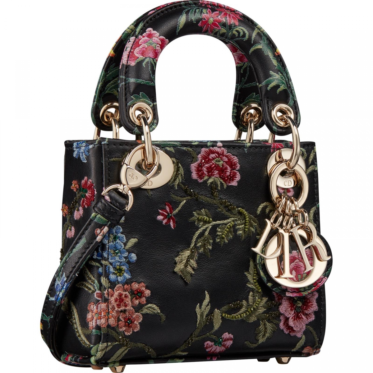 LADY DIOR MICRO 黑色 D-FLOWER 刺繡微型提包 NTD185,000 