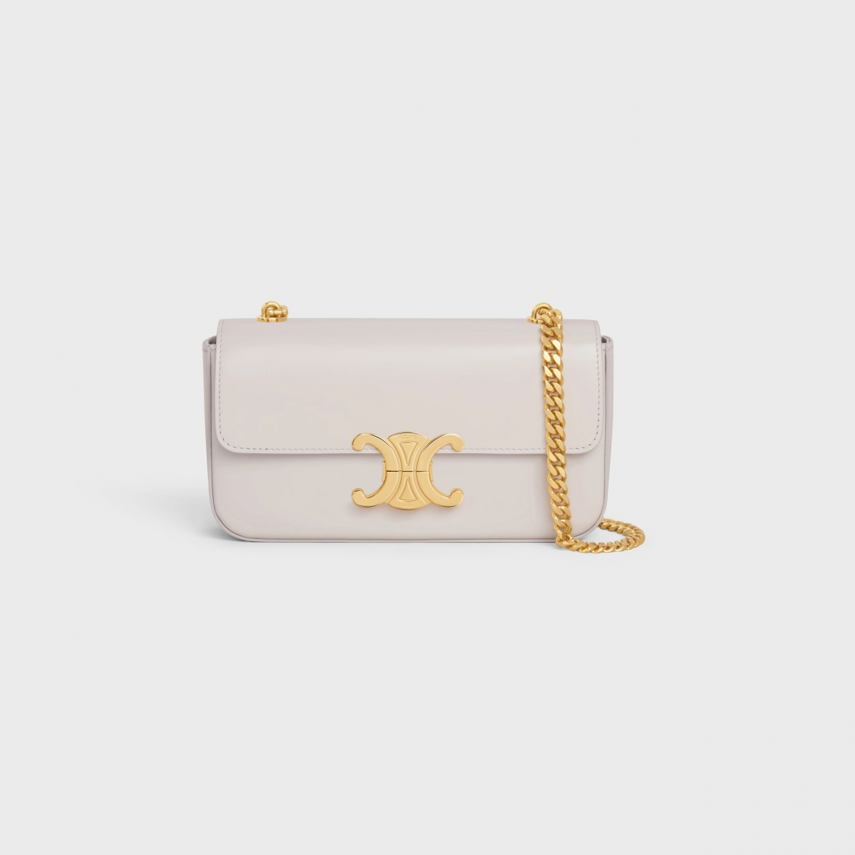 CELINE 粉白色亮面小牛皮TRIOMPHE飾鍊掛肩袋，NT$99,000