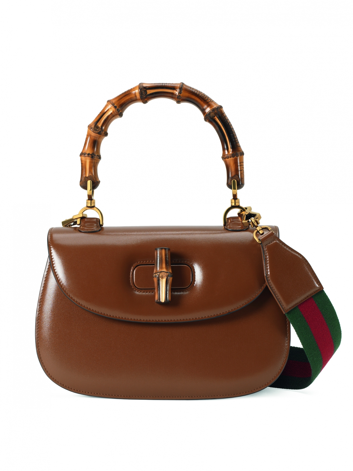 Gucci Bamboo 1947系列棕色中型手提肩背包 $184,900