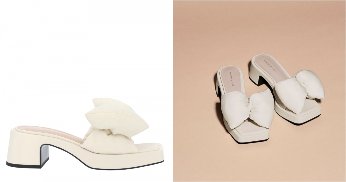 CHARLES & KEITH 澎澎蝴蝶結粗跟拖鞋,NT$1,790