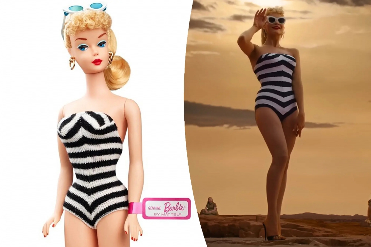 瑪格羅比黑白條紋造型是向第一代芭比娃娃致敬。