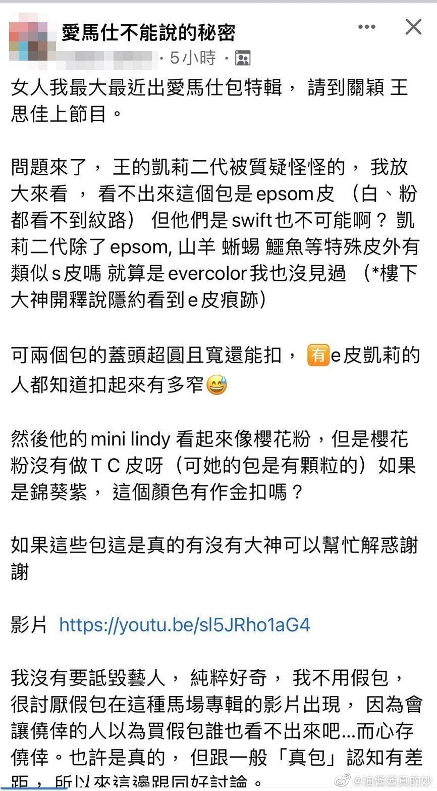 網友對王思佳包包質疑