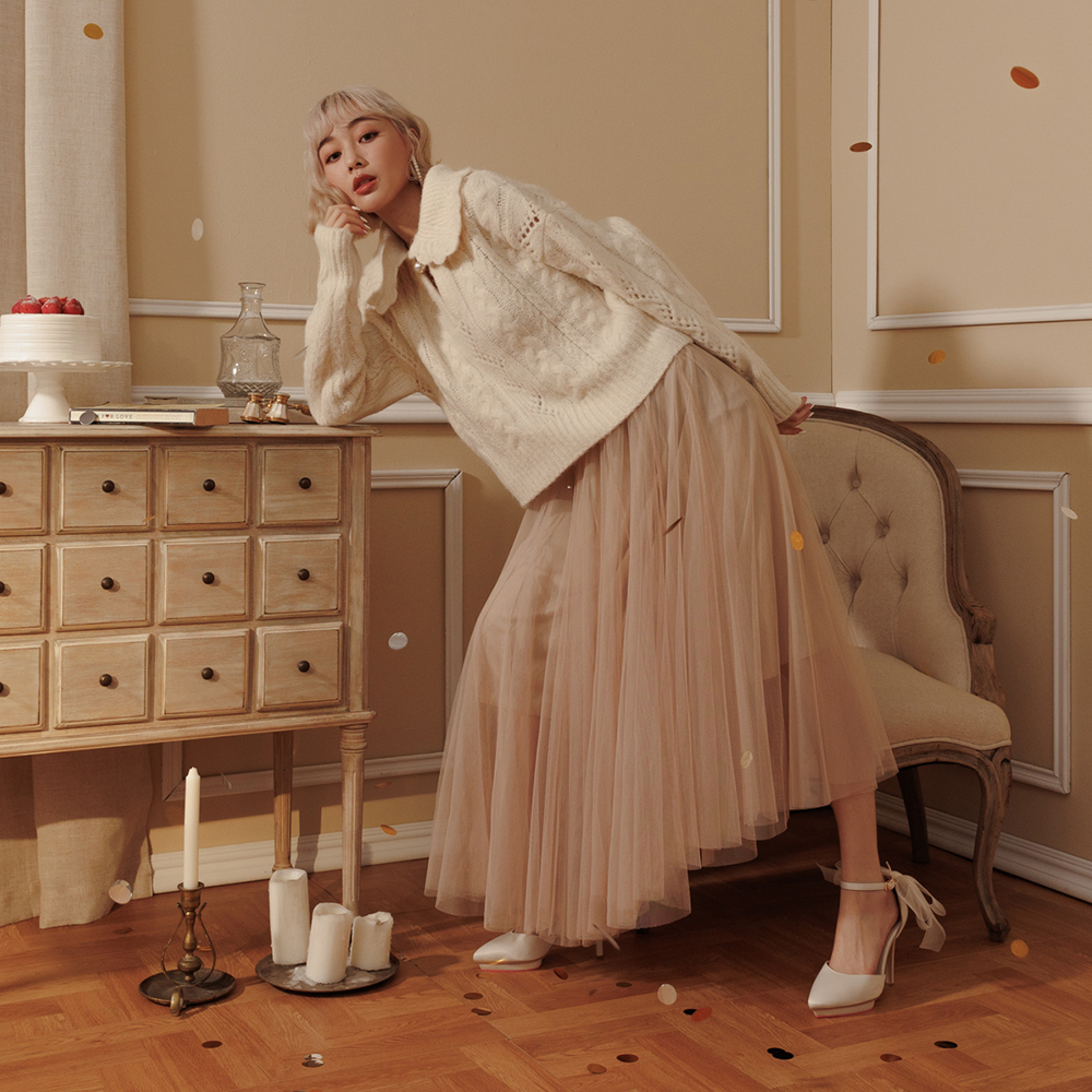 Grace Gift 睡美人網紗蝴蝶結踝帶防水台跟鞋 3色,NT$2180