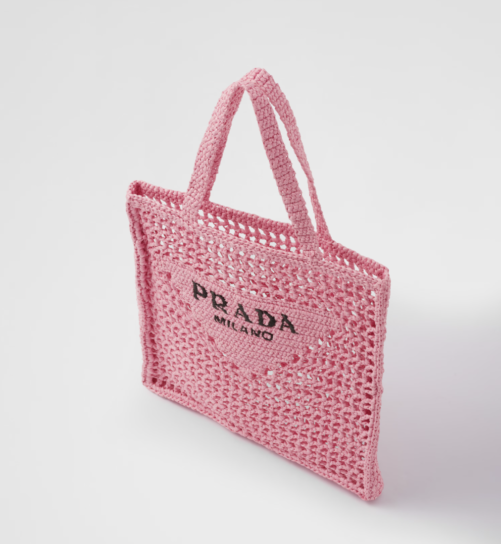 PRADA 粉色拉菲草編織托特包