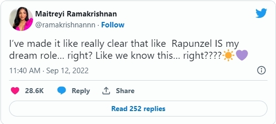 《好想做一次》讓21歲女星Maitreyi Ramakrishnan早就表態自己想演長髮公主