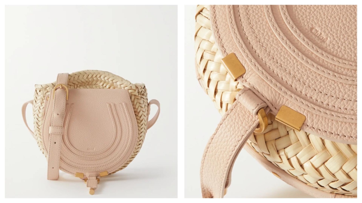 CHLOÉ + NET SUSTAIN Marcie leather and raffia shoulder bag Approx. NT$29,631