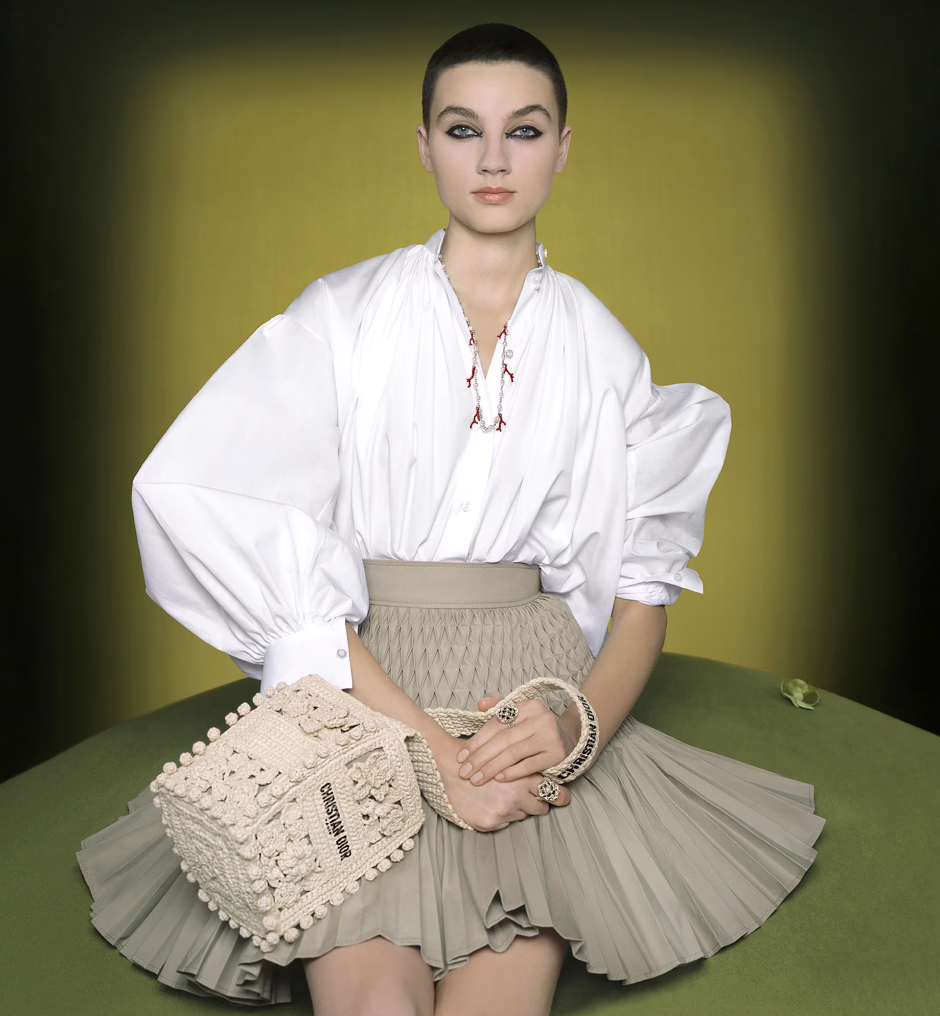 DIOR 小碼 D-Bubble 水桶袋天然拉菲草