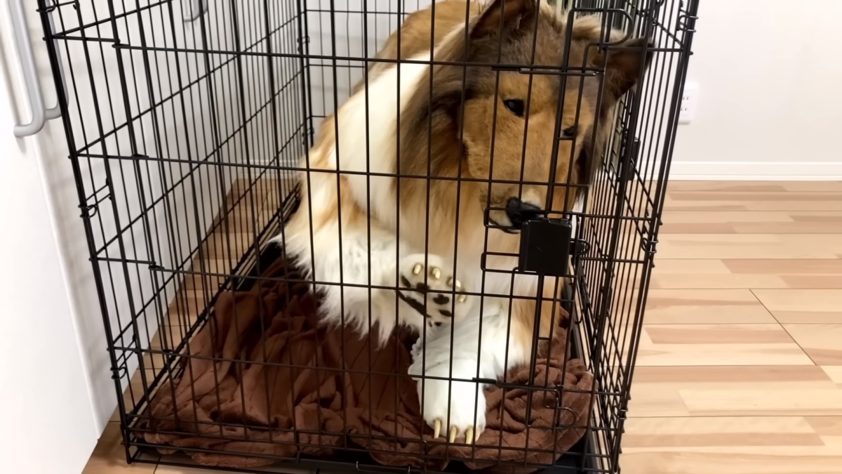 就連在家都很享受關進籠子裡