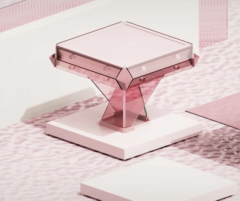 粉色玻璃麻將桌