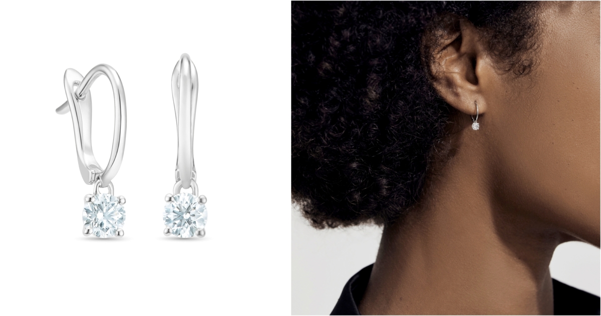 De Beers Classic 白金圓形明亮式鑽石垂墜式耳環,NT$116,000 起