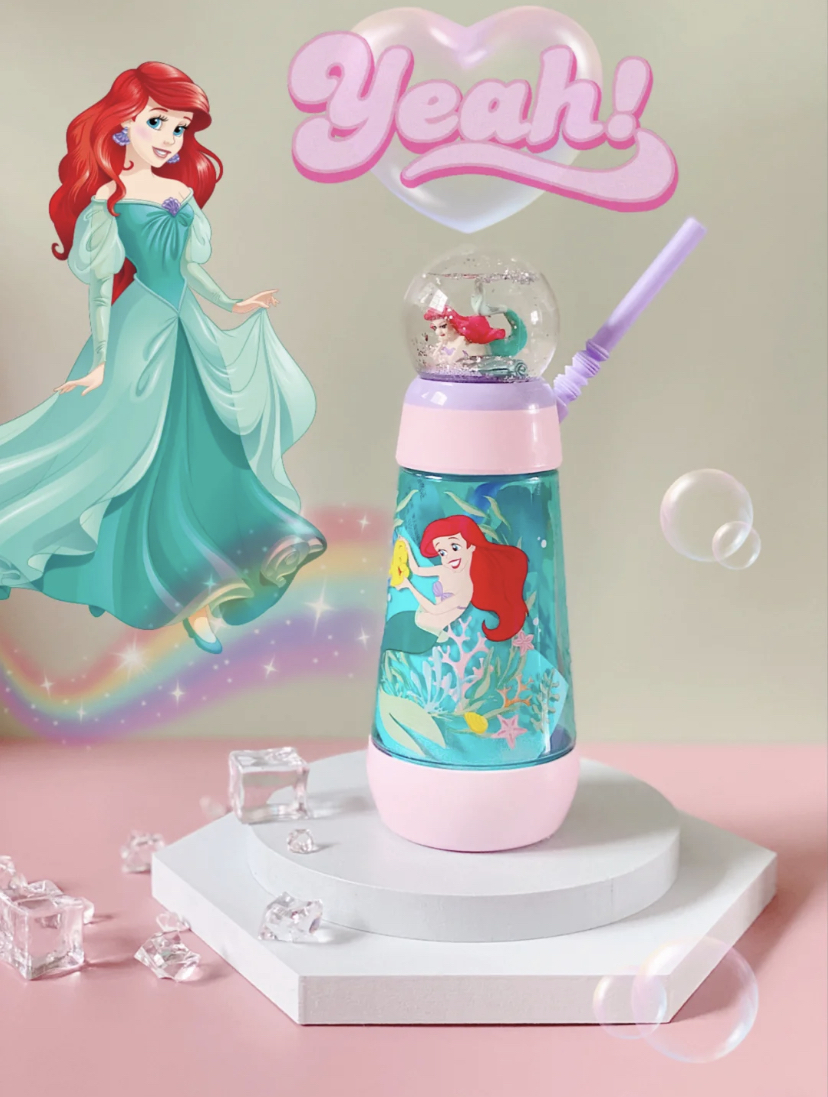 迪士尼公主玻璃球吸管杯