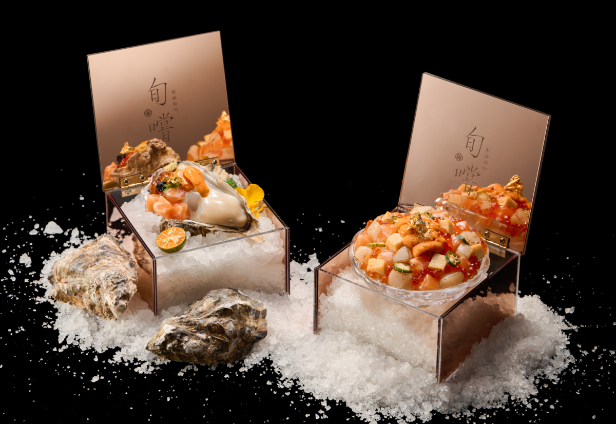 (左)金箔紅玉生蠔、(右)金箔星鑽散壽司