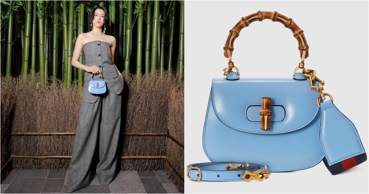 三吉彩花Miyoshi Ayaka Gucci Bamboo 1947粉藍色皮革迷你款,NT$127,600