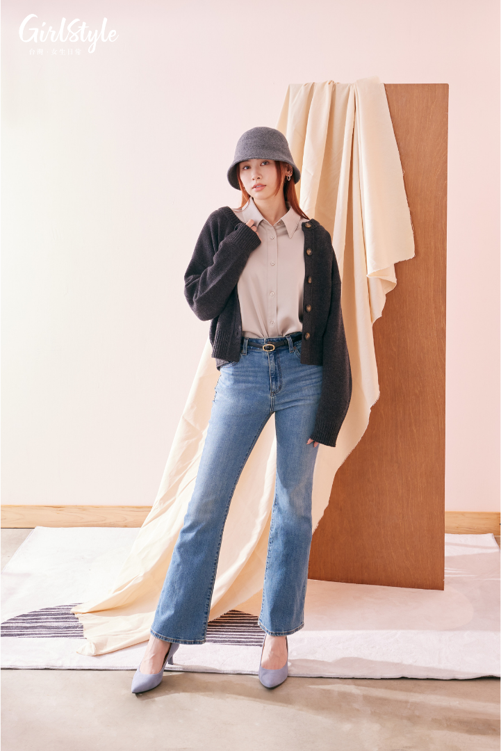 女裝羊毛混紡帽子 NT$590/女裝緞面oversized襯衫 NT$690/女裝圓領開襟外套 NT$790/女裝中腰喇叭牛仔褲 NT$990/女裝舒適包鞋 NT$990