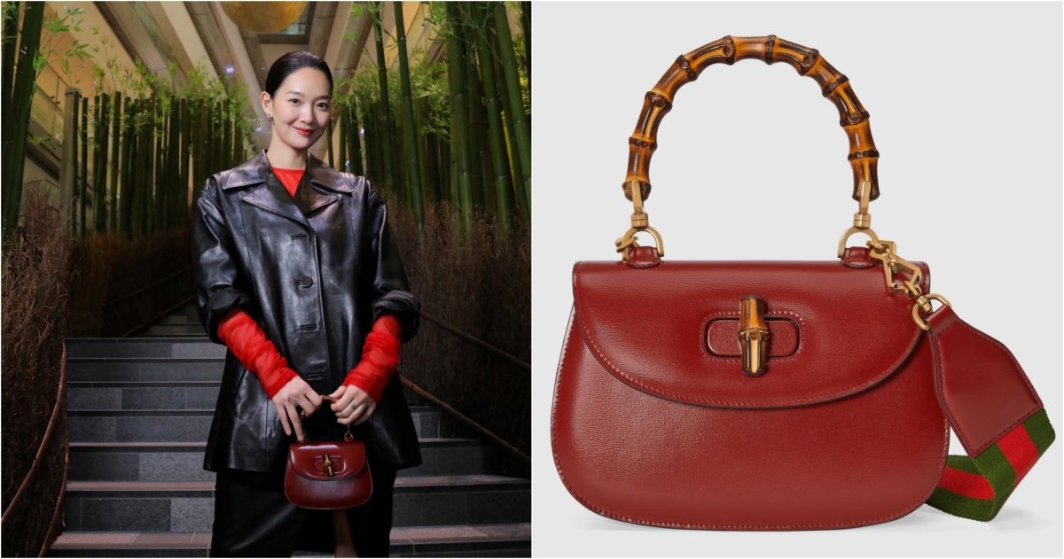 申敏兒Shin Mina Gucci Bamboo 1947紅色皮革小款,NT$152,100