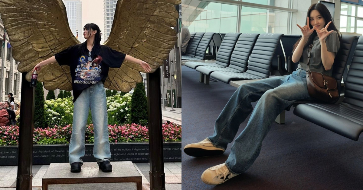 牛仔寬褲搭配寬鬆T-Shirt