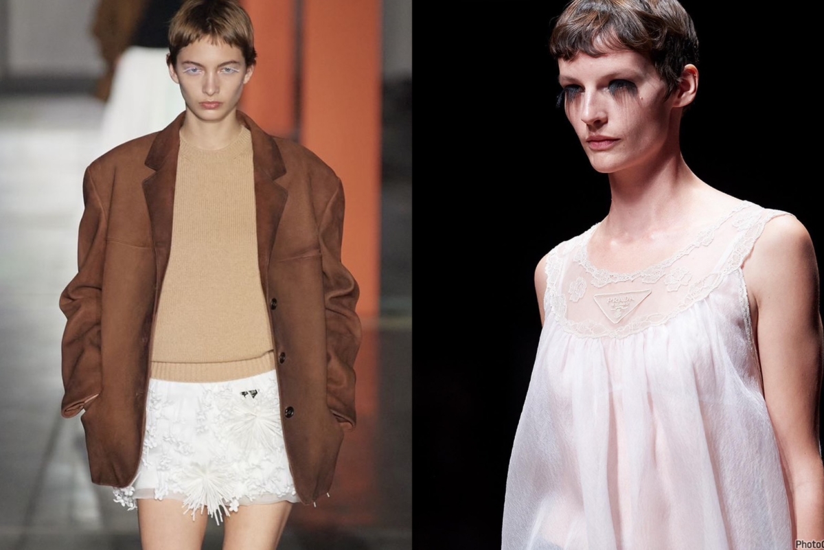 Prada 2023秋冬與春夏系列,呈現浮誇長睫毛的詭異效果。