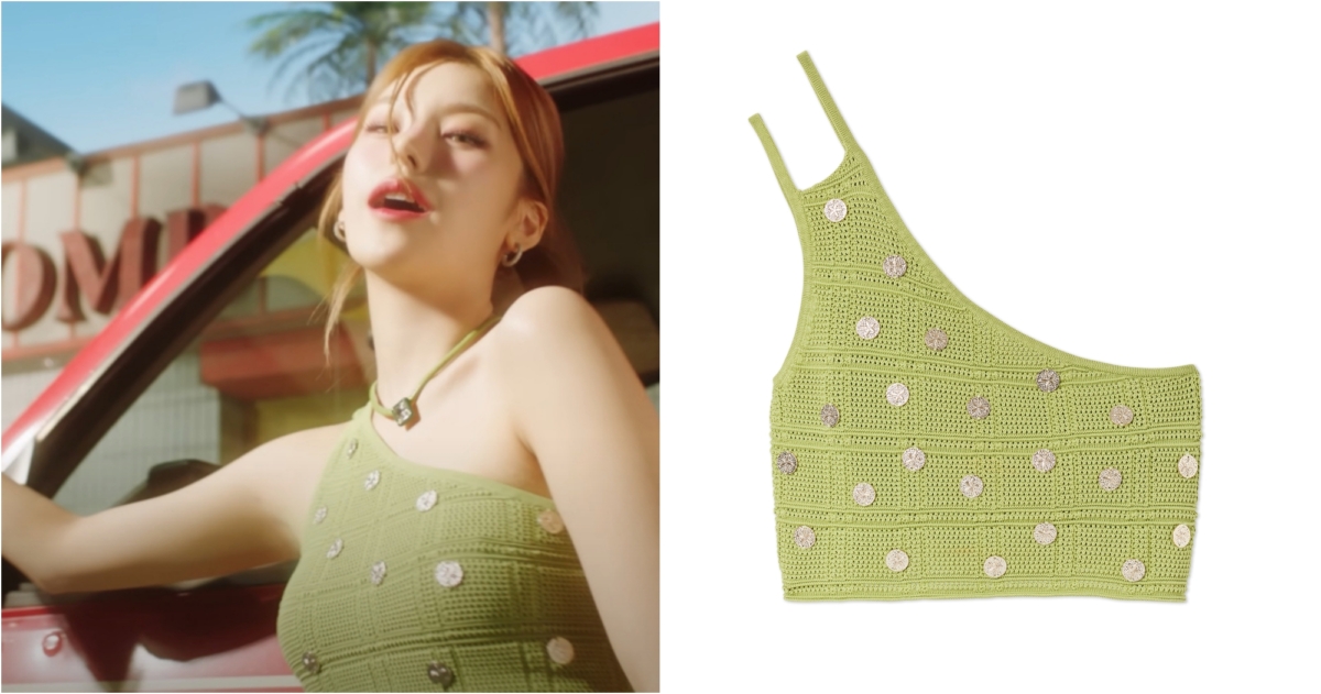 女星黃禮志身著SANDRO 2023春夏系列綠色單肩背心，NTD 6,990