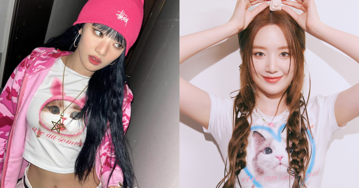 (G)I-DLE的Minnie、舒華穿著ETRE AU SOMMET經典貓咪短T