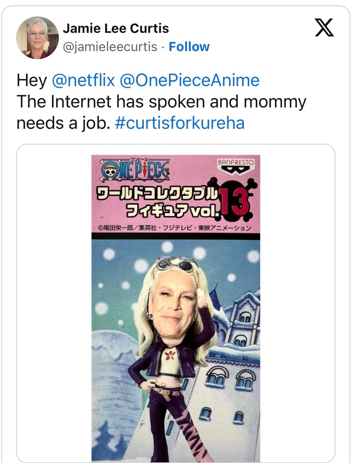 Jamie Lee Curtis正面回應演出航海王真人版可能性