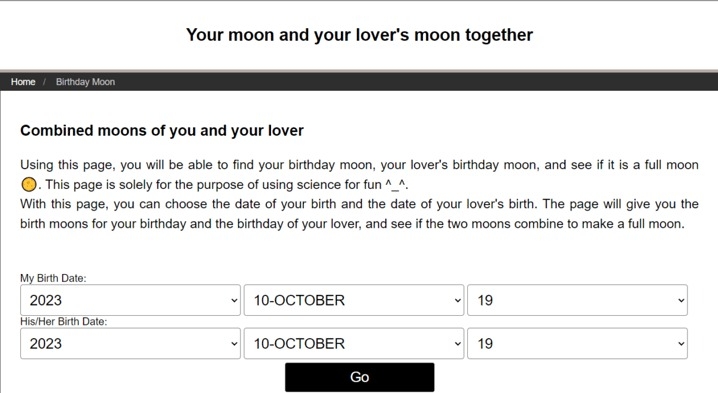輸入兩個人的生日即可測驗