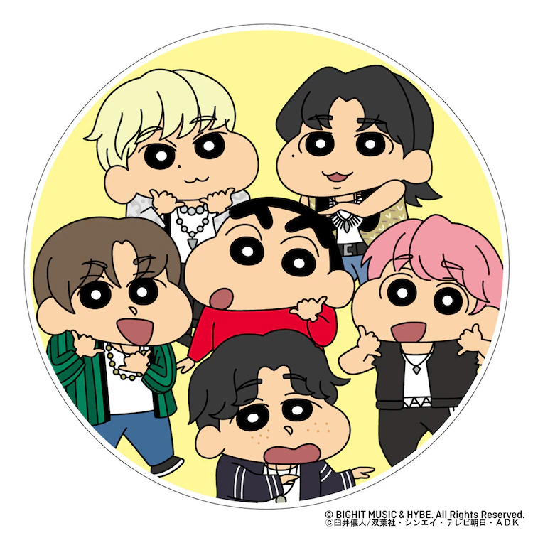 《蠟筆小新》和TOMORROW X TOGETHER的合作插圖