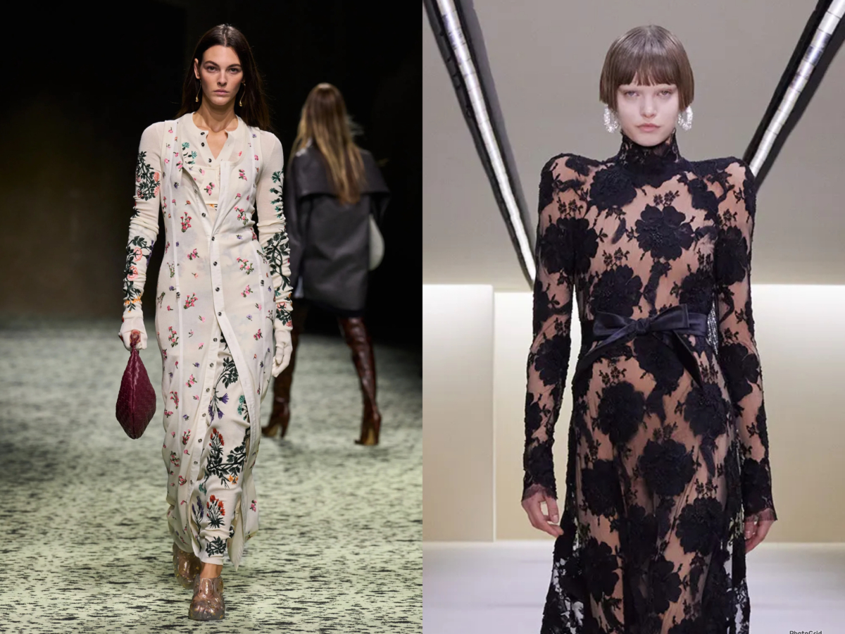 Bottega Veneta和Balenciaga 以柔軟布料和鏤空蕾絲勾勒出花卉形象。