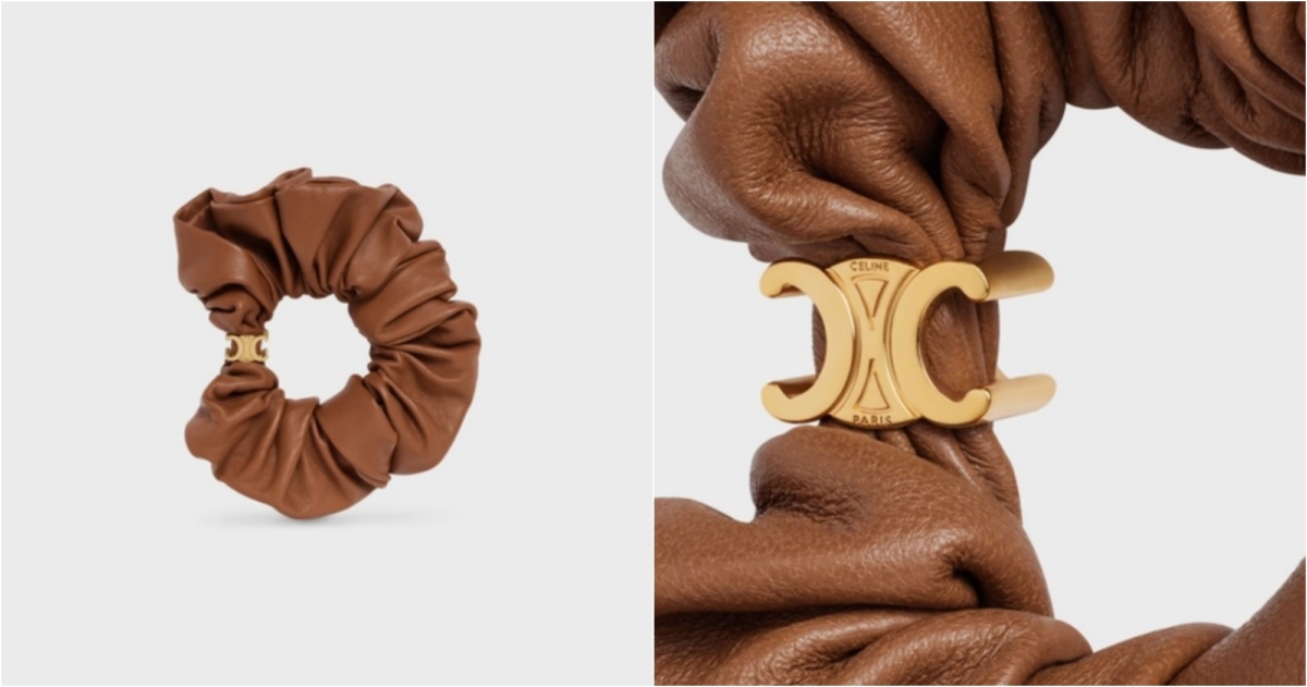 CELINE 金色飾面黃銅及羊皮CELINE SCRUNCHY皮革髮飾,NT$17,000