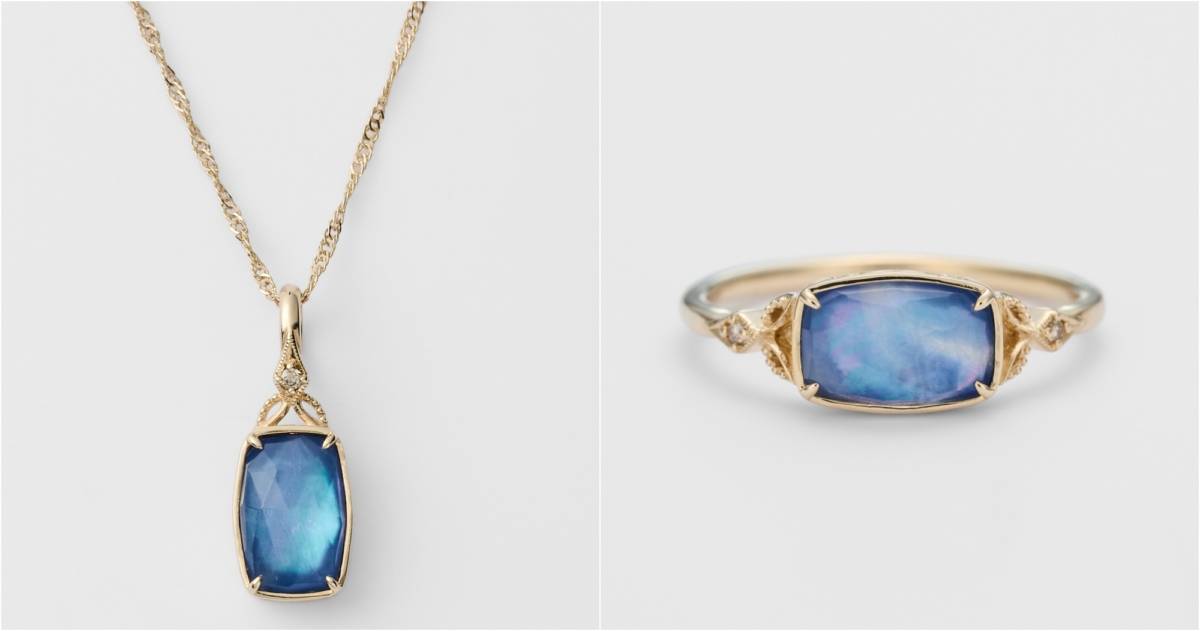 agete 10K 石英x白蝶貝x藍寶石x鑽石 Honest 墜飾搭配素鍊_戒指 NT$18400