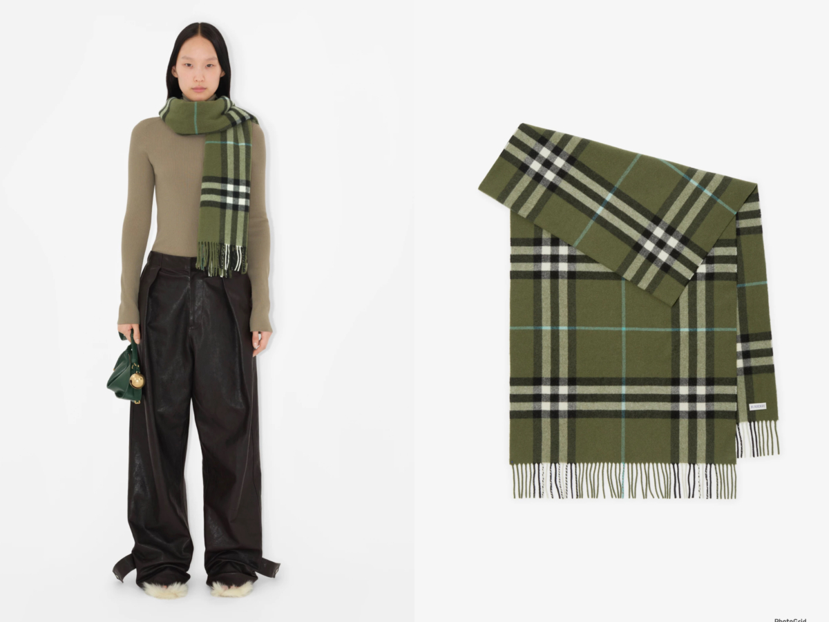 Burberry 寬版格紋羊絨圍巾，參考定價 NT$25,900