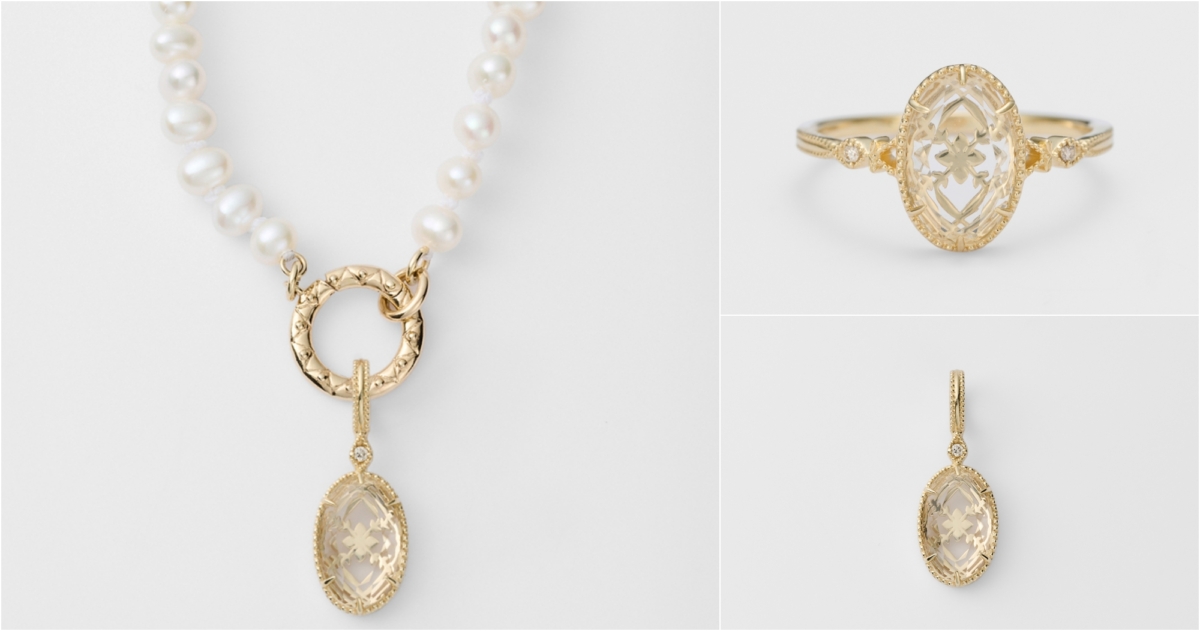 agete 14K 石英x鑽石 kállos 墜飾搭配珍珠鍊_戒指，NT$25900_墜飾，NT$14700